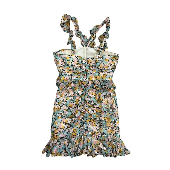 AMUR Elyse Silk Chiffon Floral Ruffle Bodycon Mini Dress Multicolor 6 Coquette - Picture 3 of 16